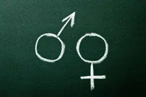 A school blackboard with the symbol for female and male in chalk