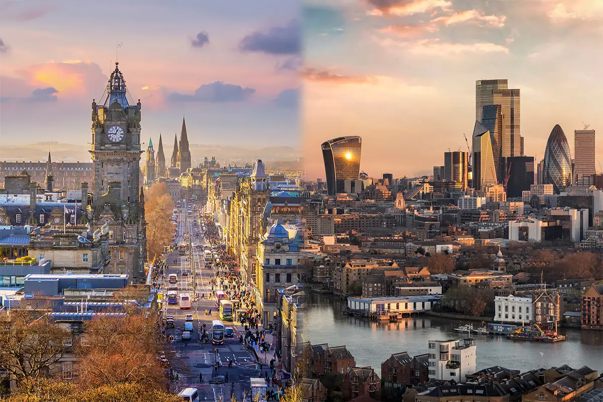 Edinburgh skyline merges into London City skyline
