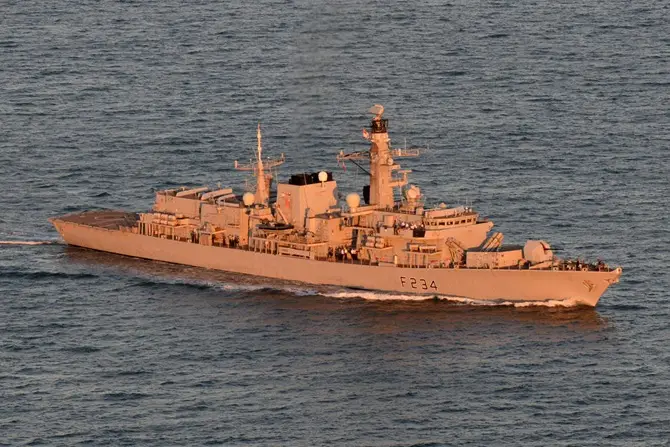 HMS Iron Duke (F236), a Type 23 Frigate of the Royal Navy, at sea off the coast of Jersey