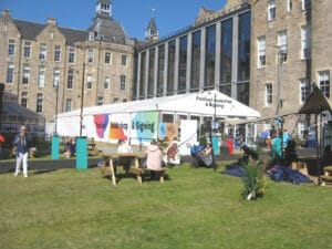 The Edinburgh International Book Festival in 2024, at its new home at the University of Edinburgh's Futures Institute
